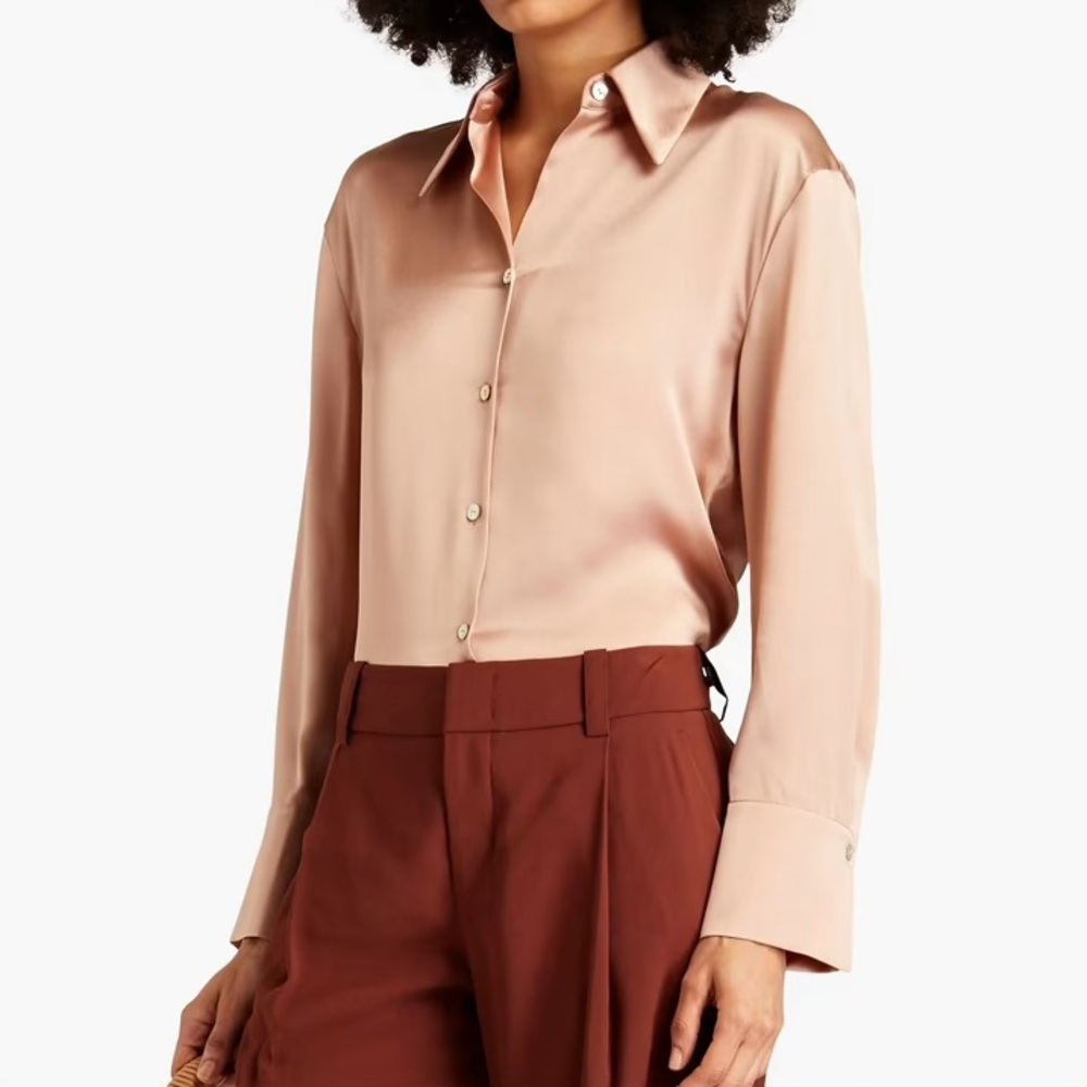NWOT Vince Women 100% silk satin shirt Antique Rose Pink S